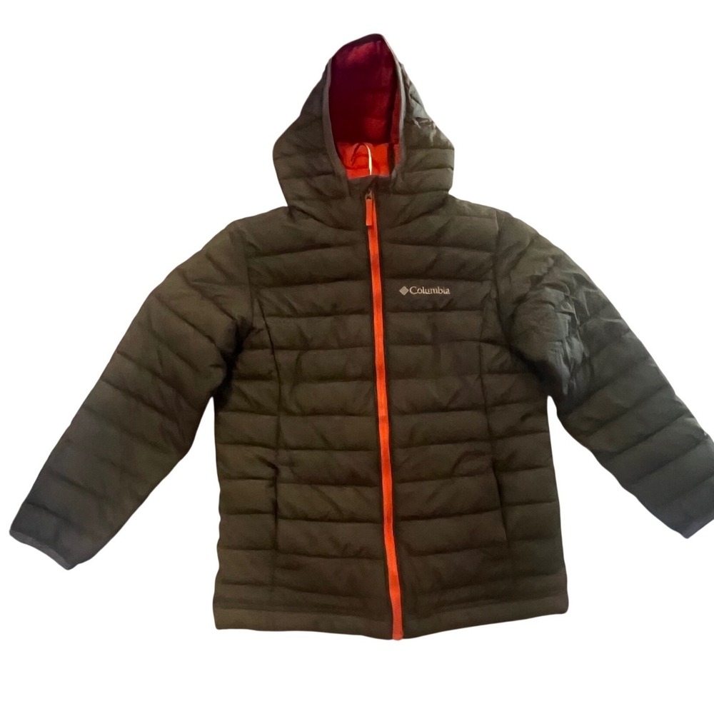 Columbia Boys Omni-Heat Puffer Jacket Grey Orange Hooded Insulated Size Small 8